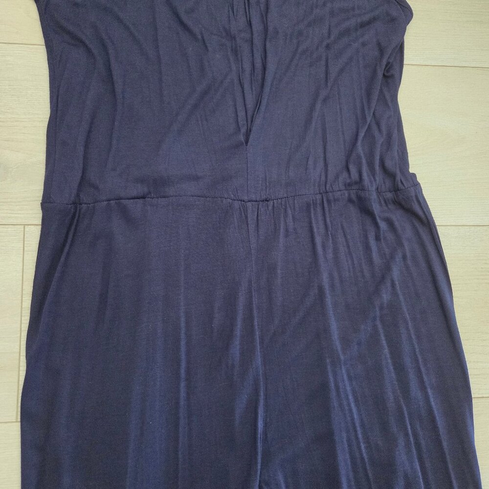 Womens Wide-Leg Jumpsuit Medium Blue Romper Spaghetti Strap Pallazo Navy - Picture 3 of 7